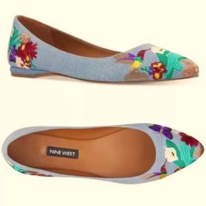 Embroidered Floral Denim Flats